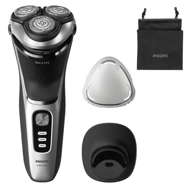 Philips Wet & Dry Electric Shaver Series 3000, Protective Cap, Travel Case, Charging Stand
