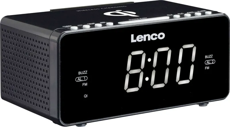 Lenco Stereo FM Clock Radio with Wireless charging – CR550BK