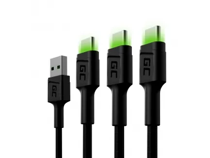 Green Cell Set 3x Cable USB – Type-C 30cm, 120cm, 200cm